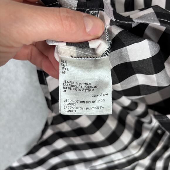 Charter Club Shirt‎ 6 Black Gingham Check Tie Stretch Picnic Grandma Western 50s - Picture 8 of 8